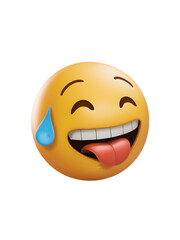 Fototapeta premium Yellow 3D cartoon smiley face icon with big smile, happy expression symbol