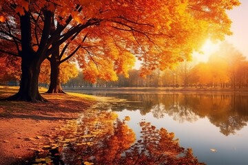 autumn leaves background, copy space , generative ai