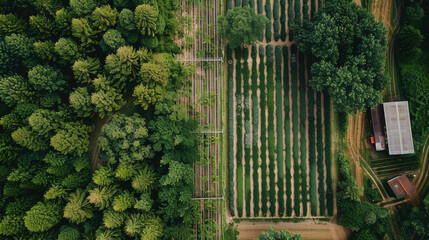 Aerial footage of drone flying over farm for monitoring