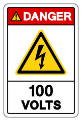 Danger 100 Volts Tag Symbol Sign,Vector Illustration, Isolate On White Background Label. EPS10