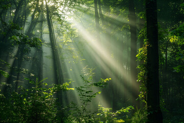 Fototapeta premium Landscape of beautiful scenery of waterfall in deep forest background, 3d rendering