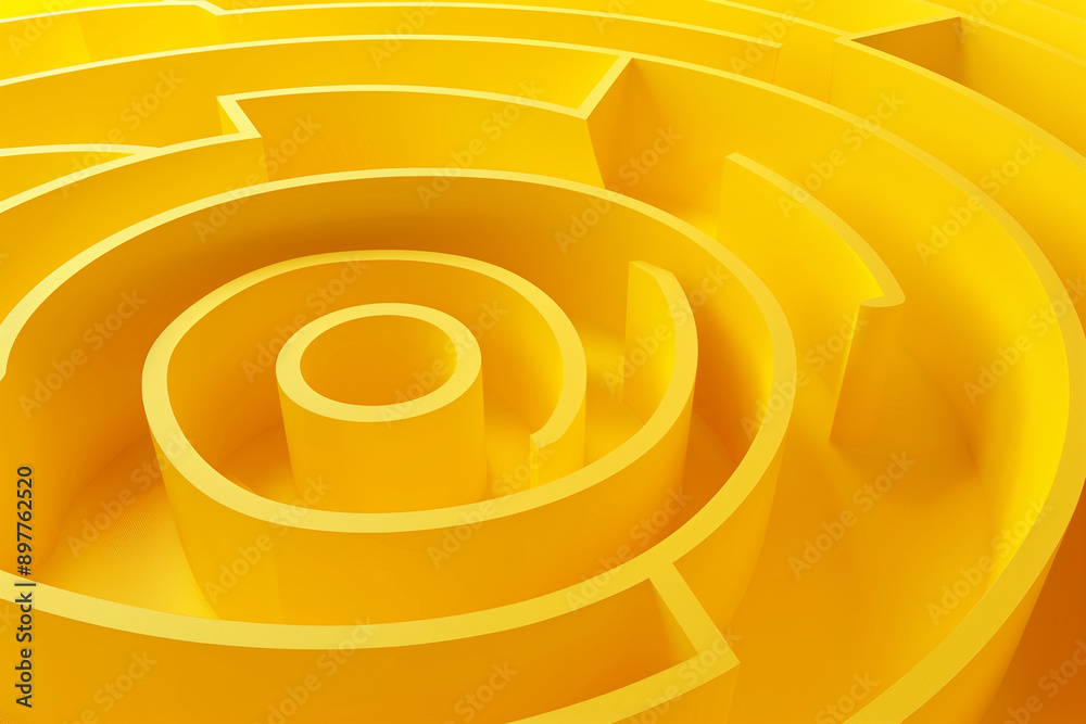 Aufkleber Abstract folded paper effect. Bright colorful yellow background. Maze made of paper. 3d rendering