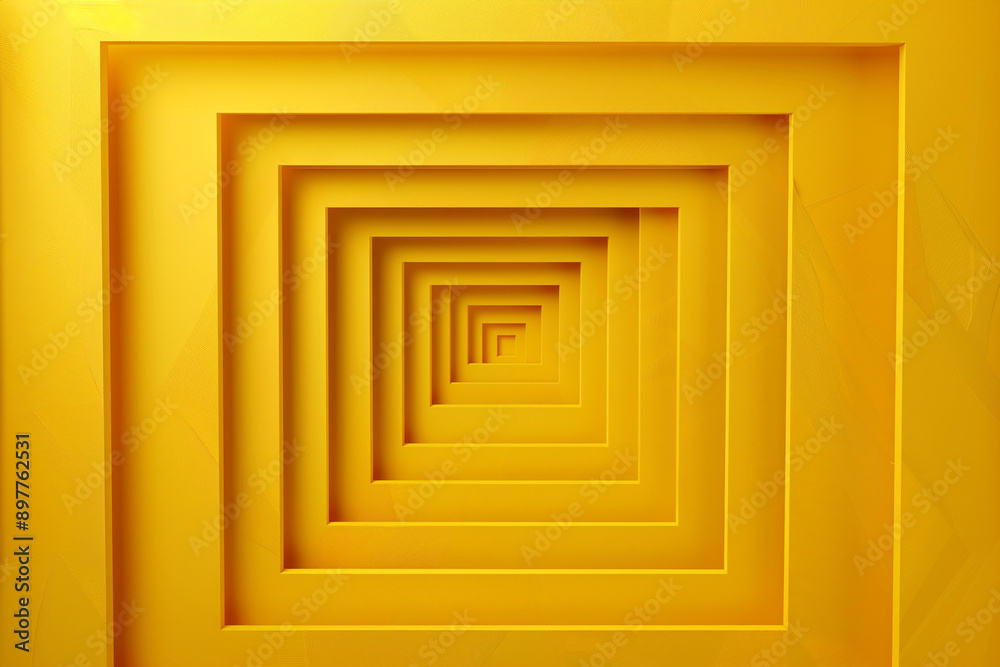 Poster Abstract folded paper effect. Bright colorful yellow background. Maze made of paper. 3d rendering