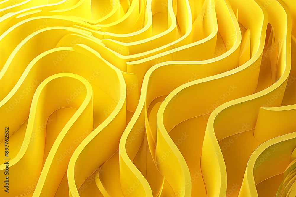 Poster Abstract folded paper effect. Bright colorful yellow background. Maze made of paper. 3d rendering