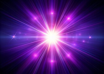 Obraz premium Vibrant purple lens flare radiates from the center, casting a warm, ethereal glow on the dark background, creating a mesmerizing abstract atmosphere.