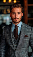 Portrait of a handsome man wearing a suit and tie. Businessman wearing an impeccable and handsome suit.