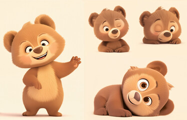 Set of cute little baby bears in different poses