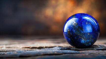 Design a banner featuring a large, polished lapis lazuli stone centered against a simple background with ample copy space