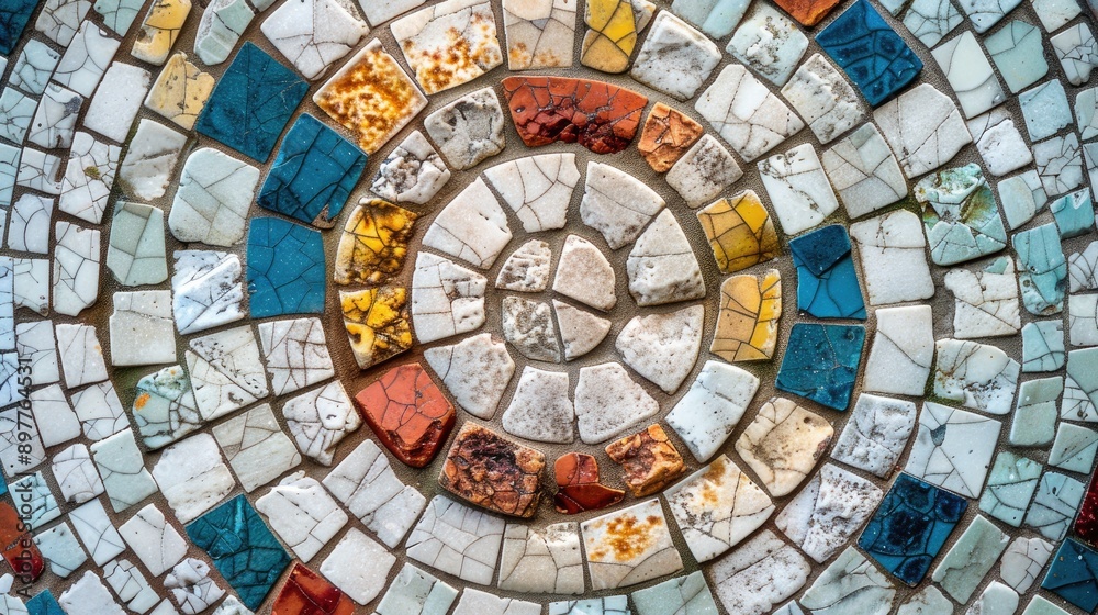 Poster mosaic elements in historic urban architecture with textured background for text or design inserts