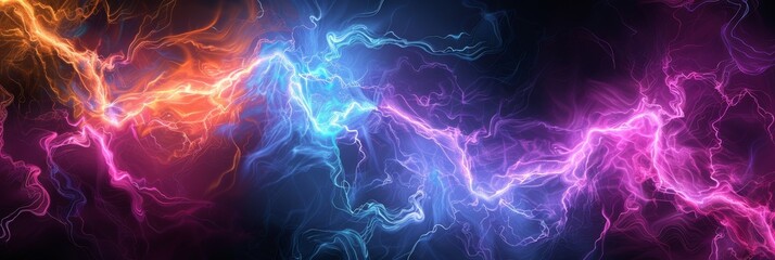 Fototapeta premium Dynamic neon lightning energy pulses in dark abstract background, capturing vivid electric power and motion.
