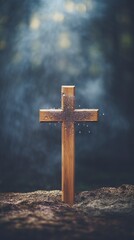 wooden cross with blurred background, generative ai