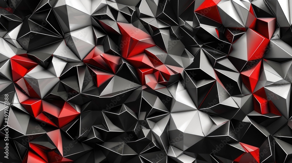 Poster black red low-polygonal background in the form of polygons and white lines between them. ai generati