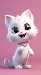 Fototapeta premium cute cat cartoon 3d render with one color background, generative ai
