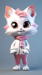 cute cat cartoon 3d render with one color background, generative ai