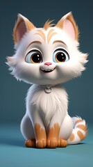 cute cat cartoon 3d render with one color background, generative ai