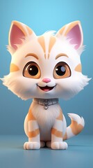 Fototapeta premium cute cat cartoon 3d render with one color background, generative ai