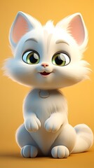 Fototapeta premium cute cat cartoon 3d render with one color background, generative ai