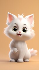Fototapeta premium cute cat cartoon 3d render with one color background, generative ai