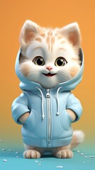 Fototapeta premium cute cat cartoon 3d render with one color background, generative ai