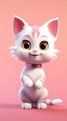cute cat cartoon 3d render with one color background, generative ai