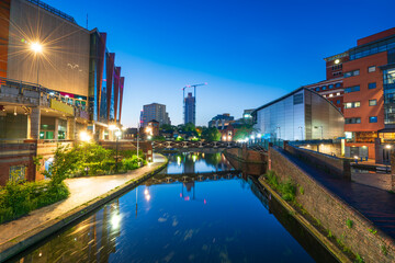 Beautiful architecture of Birmingham city canal at dawn