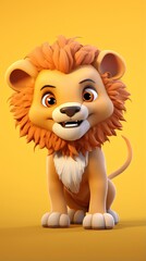 Naklejka premium cute lion cartoon 3d render with one color background, generative ai