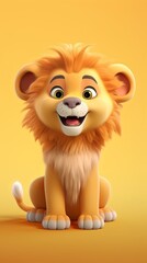 Fototapeta premium cute lion cartoon 3d render with one color background, generative ai