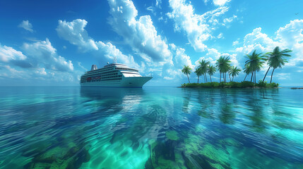 cruise ship sailing, luxury vacation, travel on sea. Design for Wall Art, Poster Print, Wallpaper & Background