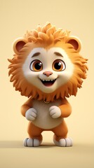 Fototapeta premium cute lion cartoon 3d render with one color background, generative ai