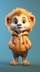 Fototapeta premium cute lion cartoon 3d render with one color background, generative ai