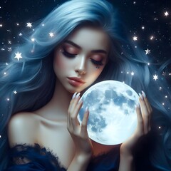 Naklejka premium Moonlit Dreams: The Enchantress of Night. 