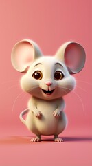 cute mouse cartoon 3d render with one color background, generative ai