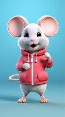 cute mouse cartoon 3d render with one color background, generative ai