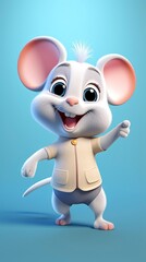 cute mouse cartoon 3d render with one color background, generative ai