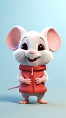 cute mouse cartoon 3d render with one color background, generative ai