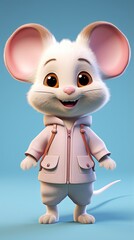 cute mouse cartoon 3d render with one color background, generative ai