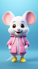 cute mouse cartoon 3d render with one color background, generative ai