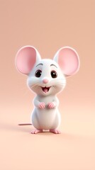 cute mouse cartoon 3d render with one color background, generative ai