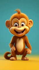 Fototapeta premium cute monkey card 3d render with one color background, generative ai