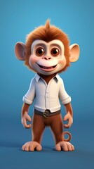 Fototapeta premium cute monkey card 3d render with one color background, generative ai