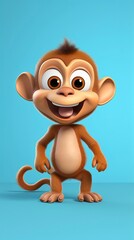 Fototapeta premium cute monkey card 3d render with one color background, generative ai