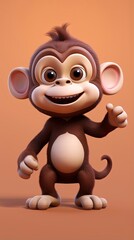 Fototapeta premium cute monkey card 3d render with one color background, generative ai