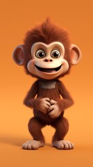 cute monkey card 3d render with one color background, generative ai