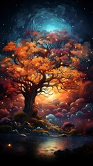 Fototapeta premium landscape with trees and water wallpaper , generative ai