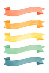Obraz premium Set of colorful watercolor ribbons isolated on transparent background. Red, green, yellow, orange and blue color. Ribbon collection with copy space for design
