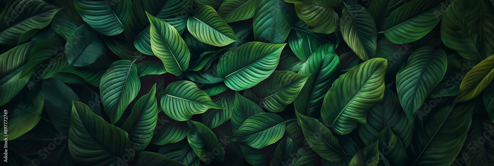 Aufkleber tropical green leaves textured background creating natural pattern