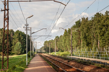 Panorama of a typical eastern european russian style railway infrastructure: an electrified railway...