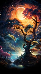 Obraz premium landscape with trees and water wallpaper , generative ai