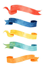 Obraz premium Set of colorful watercolor ribbons isolated on transparent background. Red, green, yellow, orange and blue color. Ribbon collection with copy space for design