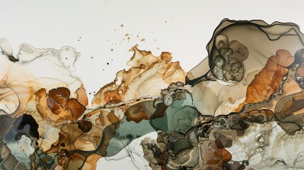 Fluid art with organic shapes, earthy tones, and natural patterns creating a harmonious abstract piece.